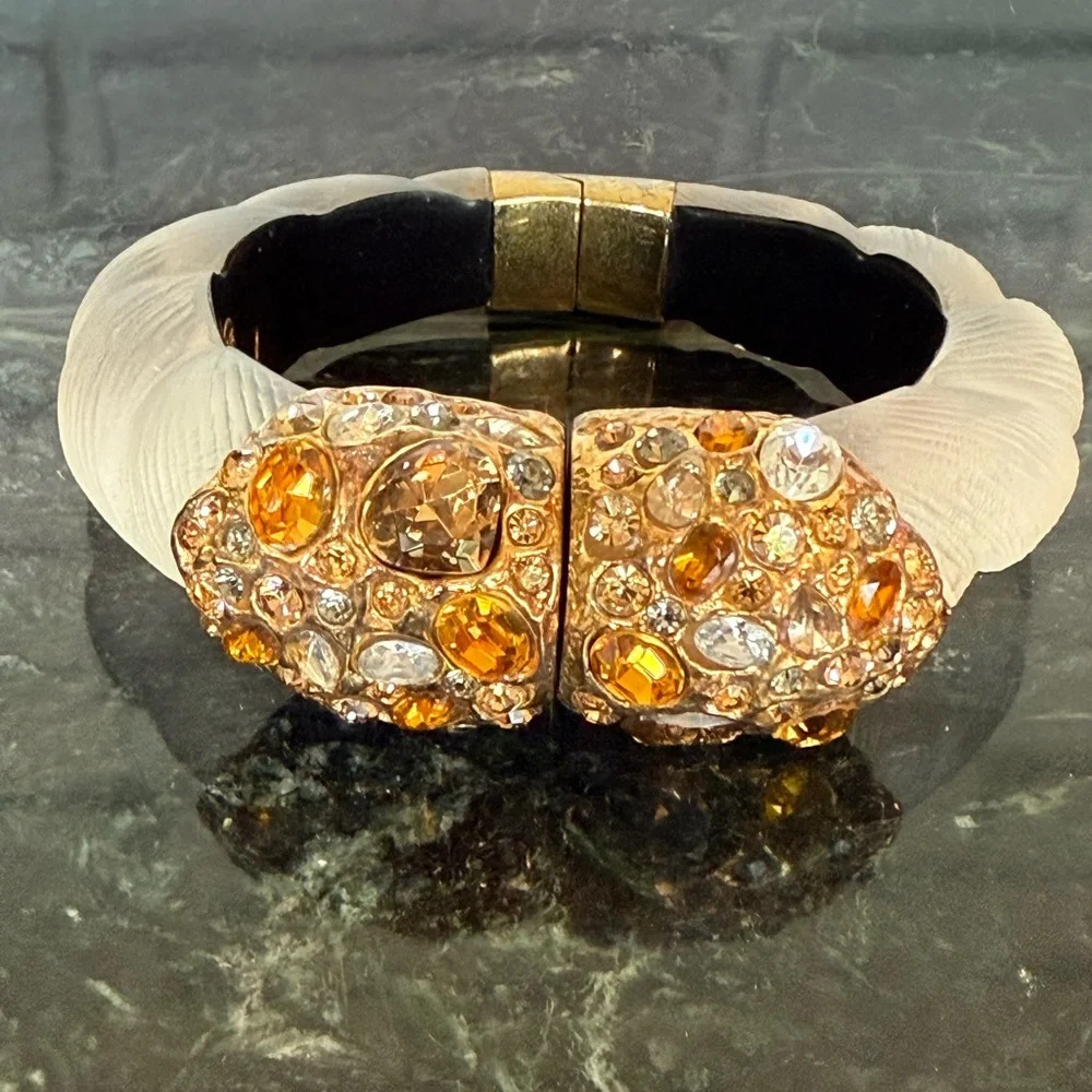 Alexis Bittar Gold and White Hinged Crystal Bracelet - Picture 1 of 10